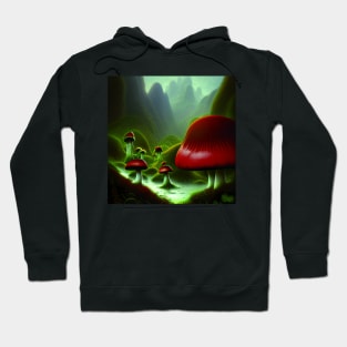 Beautiful Landscape Painting with mountains and big mushrooms, Mushrooms Hoodie